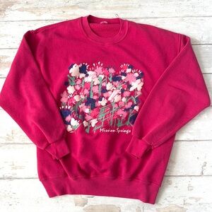 Women’s XL Hot Pink Crewneck Sweatshirt Mission Springs Flower Print X Large